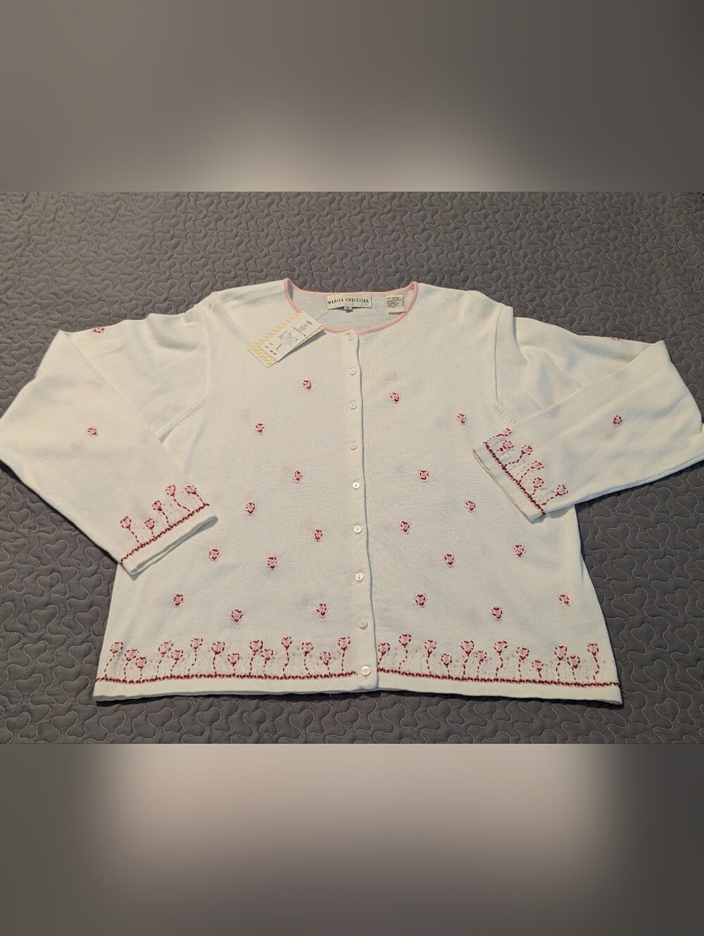 NWT Vintage Marisa Christina Womens XL Valentine Heart Knit Cardigan Sweater 90s